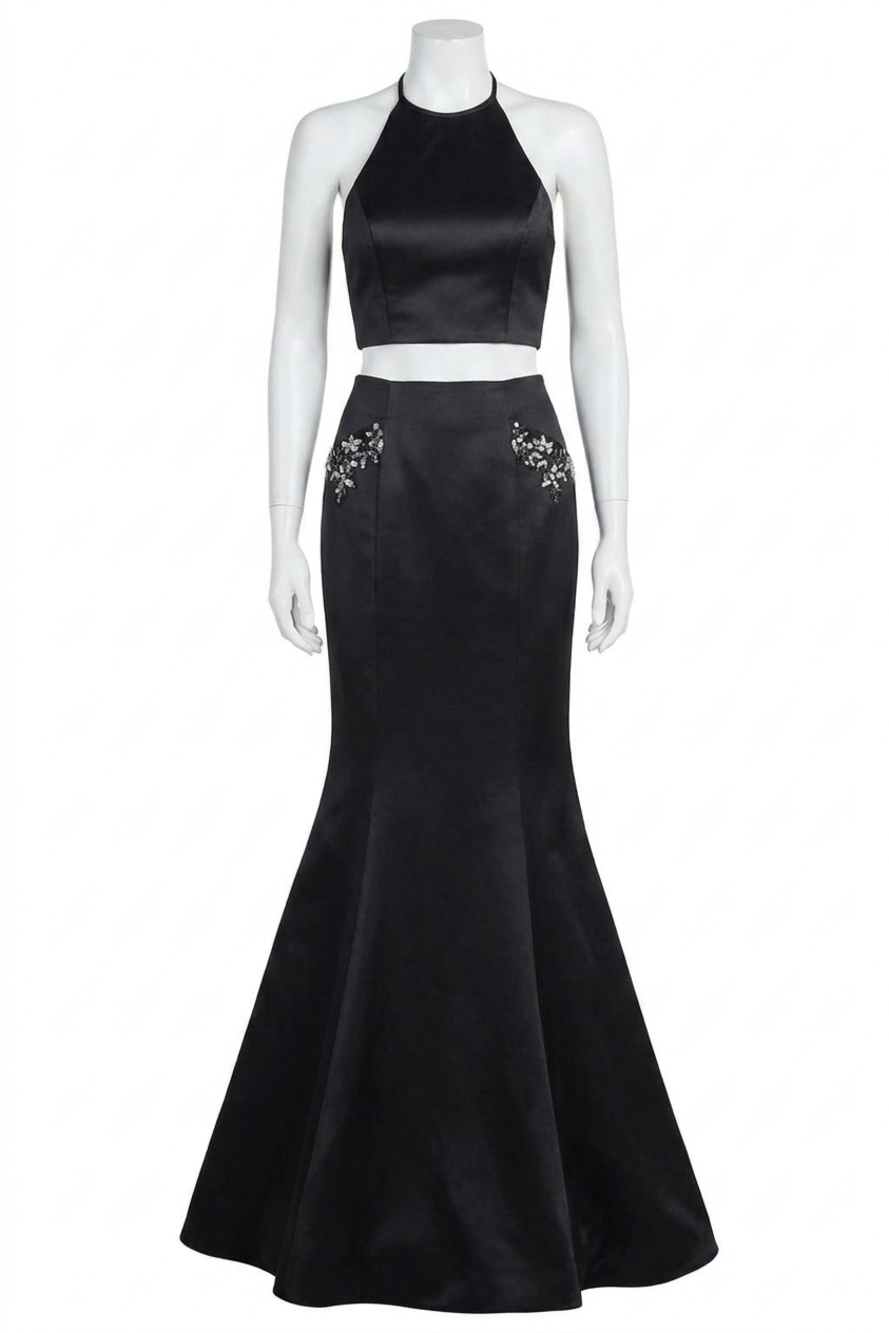 NEW SHERRI HILL satin two-piece prom dress in black